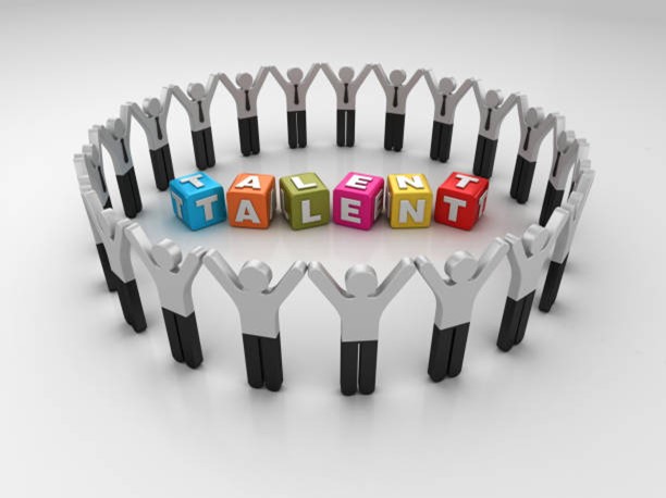 Pictogram teamwork with TALENT buzzword cubes